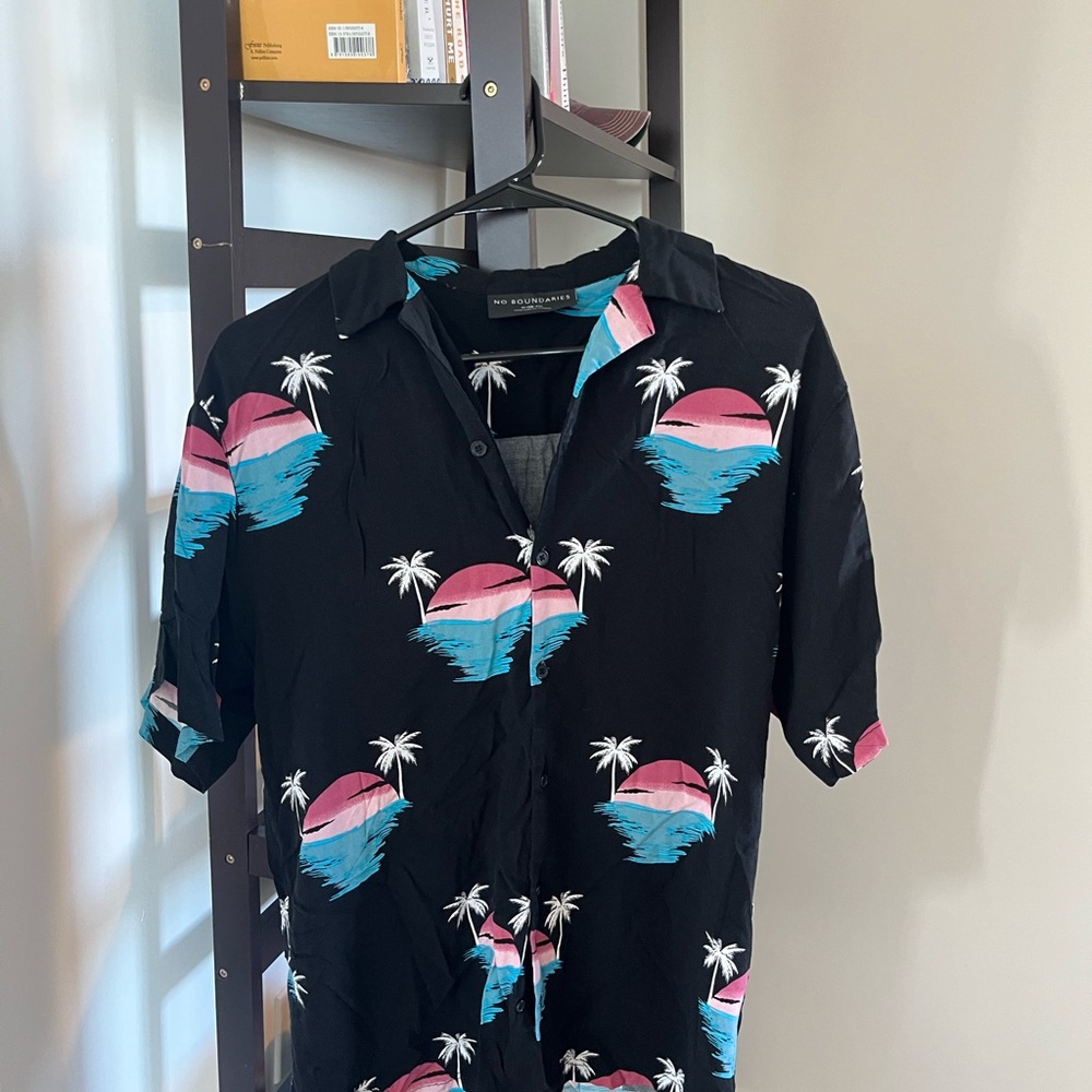 Black and Pink Tropical Print Men's Shirt
